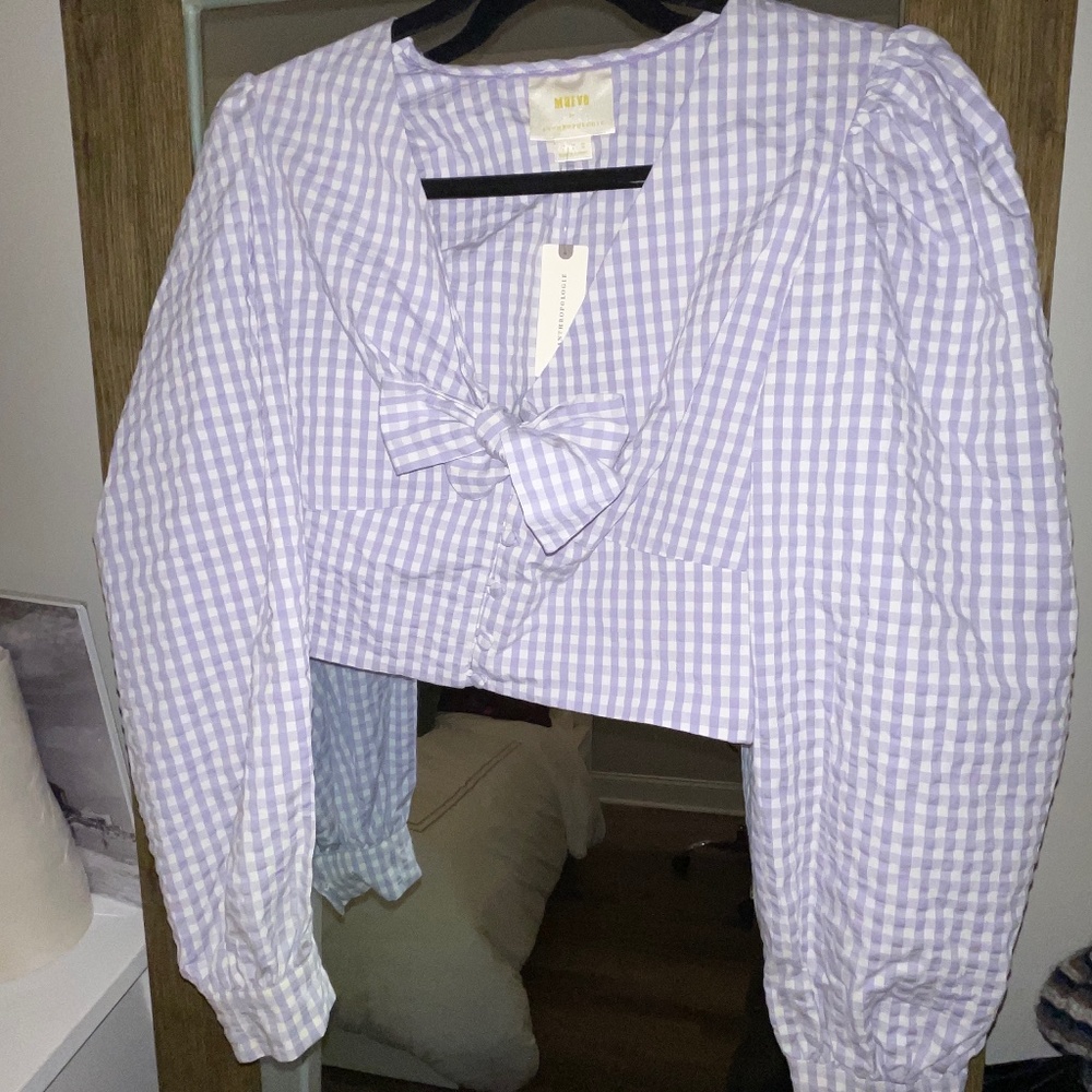 Maeve By Anthropologie Purple Gingham crop top